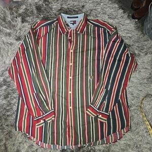 Vintage 90s Tommy Hilfiger Men's Multicolor Stripe Button-Up Shirt